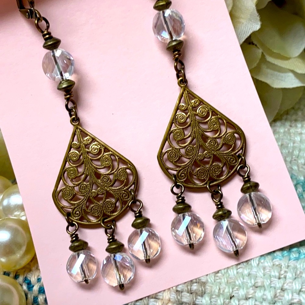 NWOT Chandelier earrings long sparkling filigree